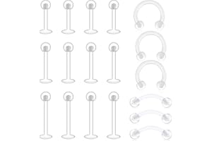 LAURITAMI Clear Piercing Retainers Lip Nose Plastic Earrings Studs Transparent Invisible Eyebrow Horseshoe Ring