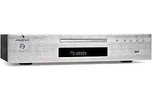 Auna AV2-CD509 HiFi CD Player - Hifi System, CD-Player, USB, Digital/Analogue Outputs, Brushed Stainless Steel, LCD, Remote Control, Silver