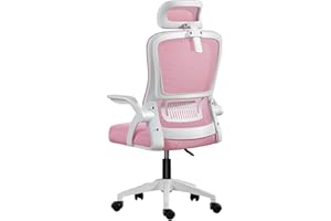 MI KO MI KA Silla de Oficina, para Gaming, Escritorio Ergonómica con Reposacabezas, Ajustable y con Soporte Lumbar | Respaldo de Malla Transpirable | Reposabrazos Abatibles de 90° | Giratoria 360° (Rosa)