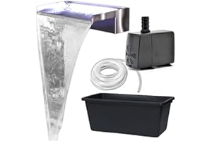 Köhko Set a cascata Akaka (lunghezza 60 cm) in acciaio inox opaco 24303 – Set completo con pompa e bacino (90 litri), altezza di montaggio fino a circa 60 cm Auqafall
