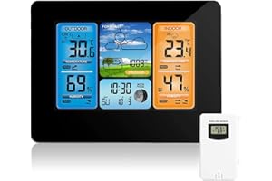 AOZBZ Stazione Meteo Wireless Digital Colour Forecast Stazione Meteo Indoor Outdoor Termometro con Allarme e Temperatura umidità Barometro Alarm Moon Phase Weather Clock con sensore Esterno