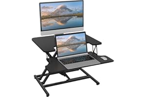 ‎ERGOMAKER ERGOMAKER Steh-Sitz Schreibtischaufsatz Höhenverstellbar, Stehpult Aufsatz Schreibtisch 55 X 40CM Desktop Erhöhung mit Tastaturablage Schwarz