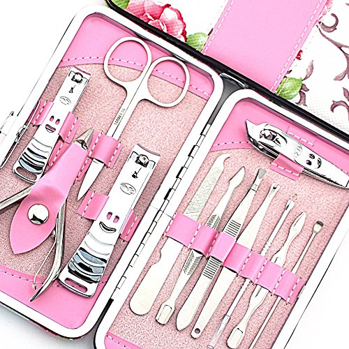 icase4u® Rosa 12-teiliges Nageletui Kits Nagelpflege Set für Maniküre und Pediküre inkl. Nagelzange, Nagelknipser, Nagelschere, Pinzette etc. - 3