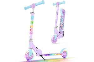 BELEEV V3 Scooter för Barn Från 3 År, Uppgraderad 2-Hjulig, Lila | Med LED Belysningshjul och Rattstång, Höjdjusterbar i 4 Steg, Hopfällbar Sparkcykel för Flickor och Pojkar i Åldrarna 3-12 År