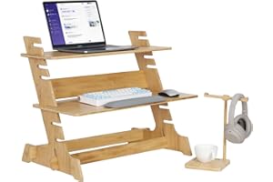 ‎FATIVO FATIVO Schreibtisch Stehpult Holz Höhenverstellbar: Schreibtisch mit Stauraum höhenverstellbare Computertischaufsatz Stehpult Laptopständer doppel Etagen mit Kopfhörerhalter