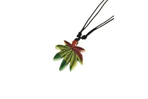 ZAC'S ALTER EGO ZAC de Alter Ego® Pot Rasta Rouge Jaune Vert Feuille Pendentif sur collier cordon Cire pour homme/femme avec perles marron