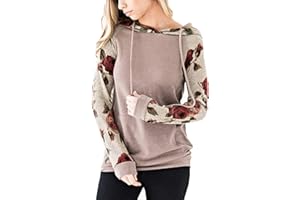 ABYOVRT Donna Felpa con Cappuccio Maniche Lunghe Stampa Floreale Camicette Patchwork Tops Pullover Maglietta