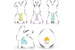 EPOKUS Ausstechform Ostern, 5 Stück Hase Ei Ausstecher, Osterhasen Ausstechförmchen, Groß Osterei Osterplätzchen Keksausstecher, Edelstahl Osterkekse Ausstecher Set, Ostergeschenk für Backen Kinder