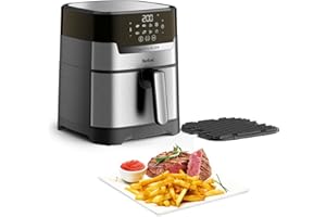 ‎TEFAL Tefal Easy Fry & Grill Heißluftfritteuse, 2-in-1 Technologie Air Fryer und Grill, Digitales Display, 4,6 Liter für 6 Portionen, 8 Kochprogramme, energiesparend, ohne Öl, Edelstahl, XL Volumen, EY505D