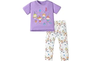 TCWWBB Girls Toddler Outfits Clothes Set Kids Cute Bunny Dancing Birthday Print Short Sleeve T-Shirt Tops Leggings Trousers 2 Piece Set Clothing Age 1-7 Years