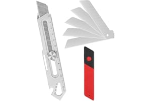 EULERYOO Cutter Professionnel Rétractable en Acier Inox, 2024 Couteau utilitaire polyvalent et robuste avec 5 lames de 18 mm,Cutter de Précision avec Mécanisme de Changement Rapide, Cutter pour Bureau, Maison