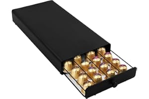 Volumoon Przechowywanie kapsułek do kawy kompatybilne z 40 kapsułkami Nespresso, metalowe szuflady na kapsułki, antypoślizgowe, antywibracyjne, 37,5 x 17,5 x 4,5 cm, czarne