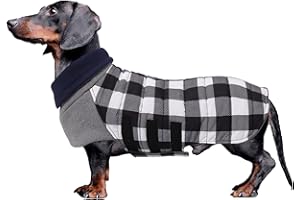 Geyecete Warm Thermal Quilted Dachshund Coat,High Neckine String Holes Dachshund jacketOutdoor Dog Apparel with Adjustable Bands for Small,Medium Dog-Black-L