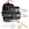 Gutsdoor Camping Cookware Set Camping Cooking Set Non Stick Family Backpacking Cooking Set Lightweight Stackable Pot Pan Bowls with Storage Bag for Outdoor Hiking