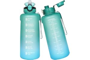 Seekua Sport Tritan Trinkflasche 0.6l / 1l / 2l mit Strohhalm & Zeitmarkierung, Große Wasserflasche mit Uhrzeit BPA-frei Motivierende Sportflasche für Fitness & Gym, 2 Deckel, 2 liter
