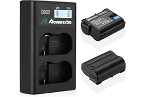 Powerextra Batería de Repuesto de 2 Paquetes y Cargador de Batería Doble LCD para Cámaras Nikon EN-EL15 MH-25 MH-25a y Nikon D7100 D750 D7000 D7200 D810 D610 D800 D600 D500 D800E D810A 1v1 Cámaras