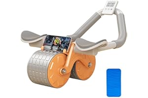 ABPOK 2023 Ab Roller Wheel Automatic Rebound Abdominal Exercise Device Strength Training Abdominal Wheel Equipment Fitness Roller，with Knee Pads Mat, Suitable for Beginners