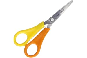 ‎WESTCOTT Westcott Kinderschere Gelb Linkshänder | Schere mit integrierter 5 cm Skala | Schulschere & Bastelschere 13 cm (5") ideal für Kinderhände | Hochwertige Edelstahlklinge | E-21596 00