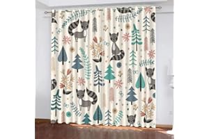 DICOIN Gardinen Kinderzimmer Mädchen Junge Motiv Waldtier Fuchs Vorhang Blickdicht Ösen 2Er Set-140X120Cm(Hxb)/140X60Cm*2 -Isolierung Vorhang Polyester Blickdicht,A21
