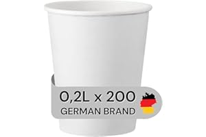 LOGIPACK GERO LogiPack 200 Stück Kaffeebecher weiß 8oz 200ml | hitzebeständiger Pappbecher beschichtet | Heißgetränkebecher | Kaltgetränkebecher