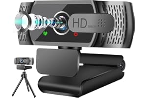Full HD1080P Webcam mit Mikrofon und Stativ, Automatischer Lichtkorrektur, Neefeaer USB PC Webcam mit Abdeckung,97° Weitwinkel, PC Kamera für PC, Laptop, Computer, Linux, Mac