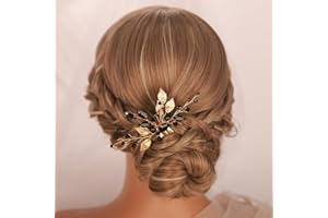 Kercisbeauty Gold Leaves with Black Beads Small Cute Hair Comb for Wedding Brides Bridesmaid Women Girls Special Occasion Handmade Jewelry