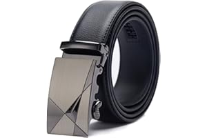 TANGCHAO Ceinture Hommes Réglable à Cliquet Boucle Automatique Ceinture en Cuir pour Homme 35mm de Large Noir 115-145cm