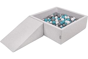 KiddyMoon Parque Infantil De Espuma con Cuadrada Piscina De Bolas (200 Bolas) para Niños, Gris Claro:Gris/Blanco/Turquesa