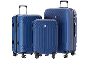 AnyZip Kofferset 3 Teilig Hartschalenkoffer Leicht PC+ABS Erweiterbar Reisekoffer Rollkoffer mit TSA Schloss und 4 Rollen (Blau, Set)