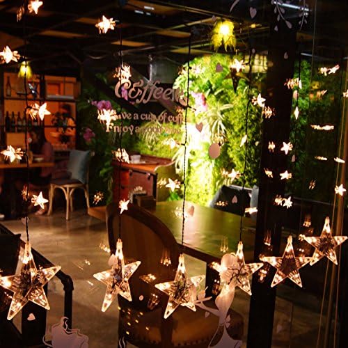 Lysignal LED Curtain Fairy String Light Star Shaped Twinkle Lights Curtain Night Lights Starry Lights Indoor &amp; Outdoor Used for Garden Christmas Party Wedding New Year Decorations, Etc (Warm White)