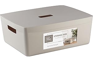 IDEA HOME Caja de Almacenamiento con Tapa - Caja de Almacenaje de Plástico - Caja Organizadora para Baño Estantería con Tapa, 19L