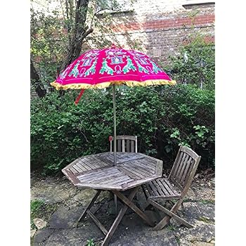 Garden Velvet Pink Green Parasol Handmade Embroidered Indian Outdoor Sun Shade Patio Umbrella 47 Afsvfp Fr