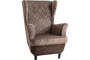 Domidekor Ohrensessel Überzug – Sesselschoner Braun – Sesselbezug Stretch - Strandmon Sessel Bezug – Sesselhusse Elastisch Velour Schmutzabweisend - Oeko-Tex 101