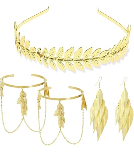 NyxSeat 5-delig set met godinnen-accessoires, Griekse godin -kostuumaccessoires-set, inclusief hoofdband, oorbellen, kwastengordel, armbanden, halskettingen voor dames