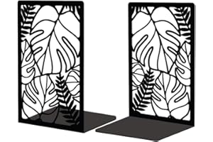 Peacoblue Metal Book Ends Stopper Holder Stand for Shelves Decorative, 13.46x10.9x20cm Modern Heavy Duty Study Bookends Stoppers Holder Stand for Desk Shelf, 1 Pair (Tropical Monstera Deliciosa)