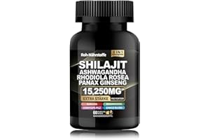 VPIUV Shilajit Pure Himalayan Organic Supplement 15250MG mit Rhodiola Rosea 1000MG, Ashwagandha 2000MG, Ginseng, Ginkgo Biloba, Kurkuma, Cordyceps-Pilz, Brennnessel für volle Körperkraft 8-in-1