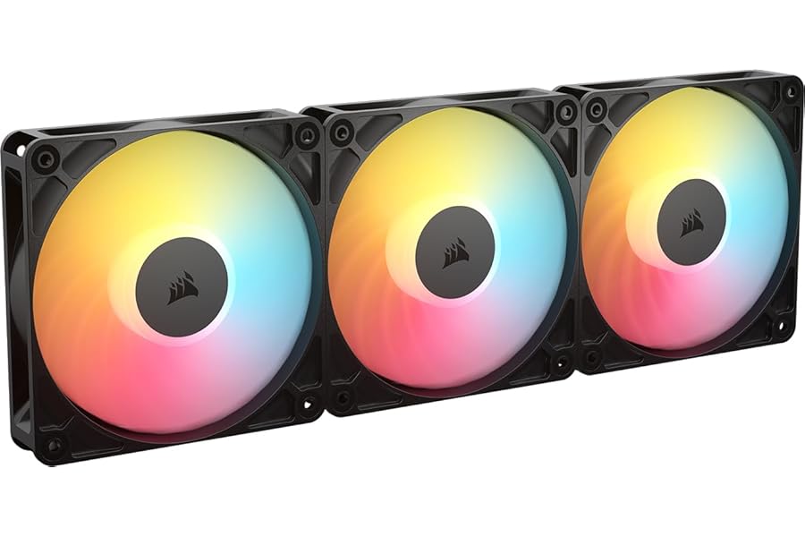 CORSAIR RS120-R ARGB 120mm PWM Reverse Flow Fan - +5V ARGB Connections, 8 RGB LED, High Pressure, Daisy Chain, Magnetic Bearing, Zero RPM, Pack of 3 - Black