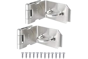 HUSZZM 2 Pcs Right Angle Padlock Hasp, 304 Stainless Steel 90 Degree Door Lock Padlock Hasp Heavy Duty Hasp and Staple with Screws Shed Latch Gate Lock Latch for Doors and Windows Silver