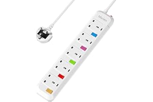 Mscien 4M Extension Lead with Switches, 5 Way Surge Protected Extension Lead, UK Wall Mount Power Strip with 4 Meter Extension Cord, 5 Gang Plug Extension Sockets Random Switch Color 2500W