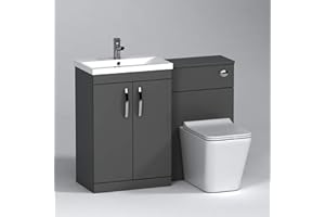 ROYAL BATHROOMS.CO.UK 1000mm Modern Indigo Grey Gloss Bathroom 2 Doors Mid-Edge Vanity Unit Basin Sink & Slim Elena Pan + Toilet Furniture Set