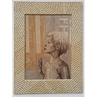 Bild für Leseratten und Bibliomanen: Nostalgischer Kunstdruck auf Buchseite, im handgemachten Passepartout aus alten, zerliebten Buchseiten: Kind sieht in ein Buch, in ein Fenster zur Phantasiewelt, Geschenk für Bücherliebende