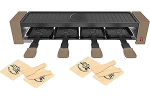 LITTLE BALANCE 8944 Raclette 4 Meuuuh...!, Appareil à raclette, Jusqu'4 personnes, Grill amovible, 4 spatules + 4 planchettes Meuuuh, Sans PFAS, Antiadhésif, 800W, Muscade