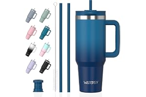 WATERSY Termosmugg, 1,2 l, med 2 sugrör, läckagesäker drickmugg att ta med, vakuumisolerad, BPA-fritt skruvlock, håller dryck