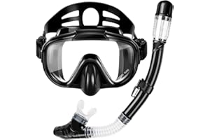 Snorkel Set, Zipoute Snorkel Dry Top Snorkeling Gear for Adults, Panoramic Anti-Leak and Anti-Fog Tempered Glass Lens, Adults Adjustable Snorkeling Set, Scuba Diving Swimming Training Snorkel Kit
