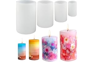 TUXUZAL Lot de 4 moules à bougies en silicone pour mouler des bougies cylindriques 3D - Moule en résine - Moule à bougie DIY - Moule en silicone - Moules en résine - Pour savon, bougies, bougeoirs, bougies en