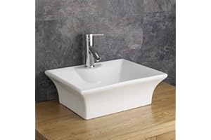 Clickbasin Freestanding Rectangular Bathroom Basin | Easy Install Countertop Sink | in White Ceramic with Overflow | 480mm x 390mm