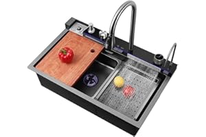 YILWNNCSE Lavello da Cucina,Lavello a Cascata Raindance,Lavello In acciaio Inossidabile 304,Set di Lavelli Domestici,Lavello Integrato con Rubinetto Rimovibile,Due cascate (80×46×22cm)