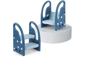 Onasti Marchepied pour Enfant, 2 Réglable en Hauteur Marche-Pieds pour bébé, Marche Pied Multifonction et Antidérapant, avec Poignées, De 1.5 à 5 Ans (Bleu)