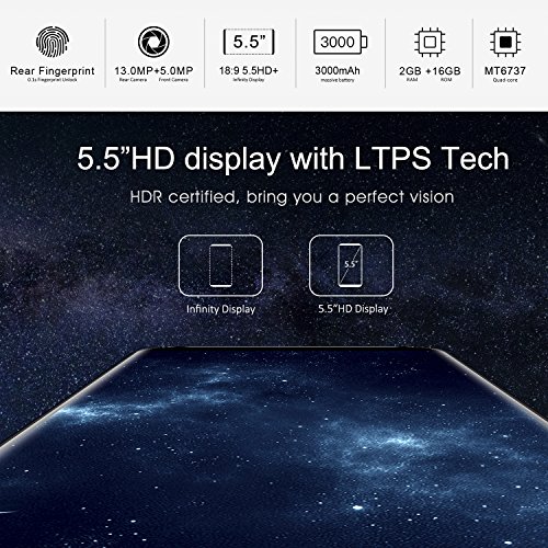 OUKITEL C8 4G Smartphone Ohne Vertrag 5,5 Zoll (18:9 VerhÃ¤ltnis Vollbild) 2.5D HD IPS Android 7.0 Dual SIM MT6737 Quad Core 2GB RAM+16GB ROM 3000mAh 13MP+5MP Kameras Fingerabdruck(Golden)