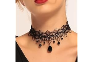 Clataly Gothic Black Sexy Lace Necklaces Tassel Collar Choker Halloween Party Accessories for Women Girls (Black necklace 9)
